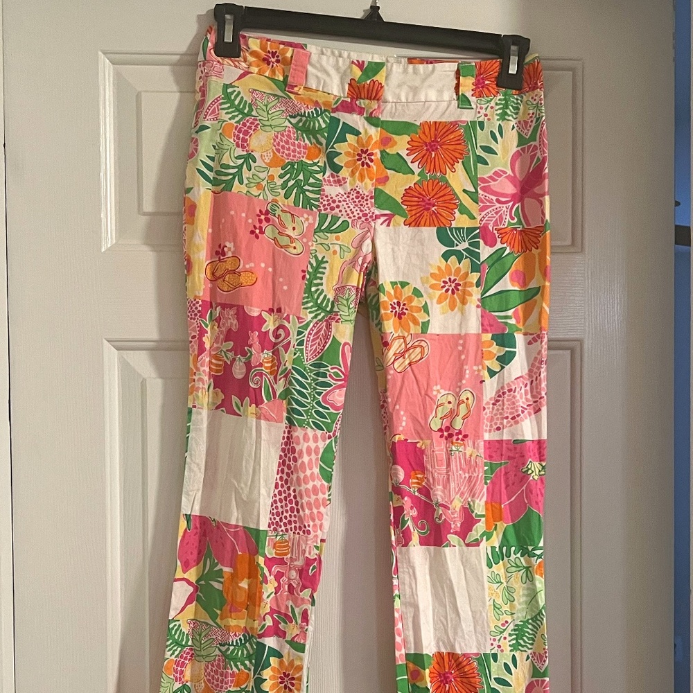 Vintage Lilly Pulitzer White Label Punch Bowl Patch Patchwork Pants Size 4
